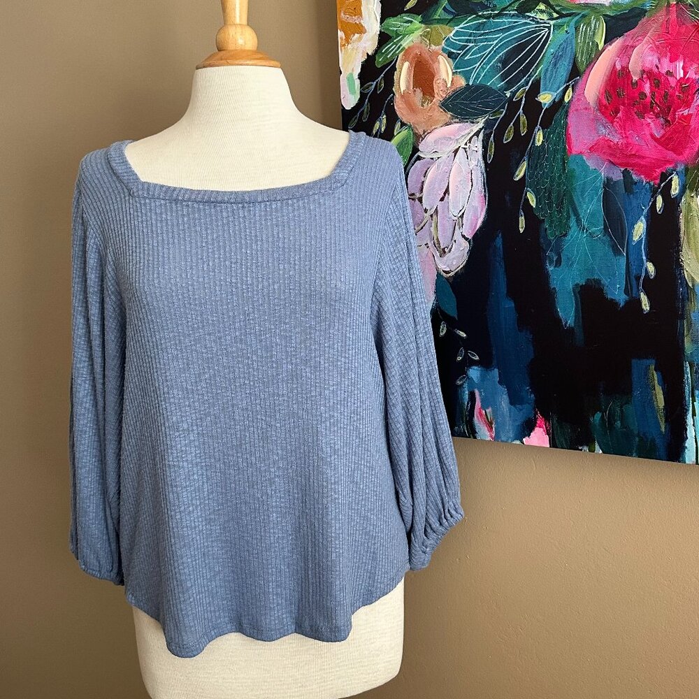 LC Lauren Conrad Waffle Knit Top Blue M